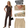 image:imageGRECERELLE 2026 Womens Spring amp Summer Casual 2 Piece Set  VNeck Top amp WrinkleFree Pants With PocketsDark Coffee