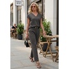 image:imageGRECERELLE 2026 Womens Spring amp Summer Casual 2 Piece Set  VNeck Top amp WrinkleFree Pants With PocketsDark Gray