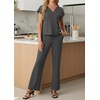 image:imageGRECERELLE 2026 Womens Spring amp Summer Casual 2 Piece Set  VNeck Top amp WrinkleFree Pants With PocketsDark Gray