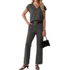 image:imageGRECERELLE 2026 Womens Spring amp Summer Casual 2 Piece Set  VNeck Top amp WrinkleFree Pants With PocketsDark Gray