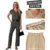 image:imageGRECERELLE 2026 Womens Spring amp Summer Casual 2 Piece Set  VNeck Top amp WrinkleFree Pants With PocketsDark Gray