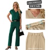 image:imageGRECERELLE 2026 Womens Spring amp Summer Casual 2 Piece Set  VNeck Top amp WrinkleFree Pants With PocketsDark Green