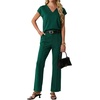 image:imageGRECERELLE 2026 Womens Spring amp Summer Casual 2 Piece Set  VNeck Top amp WrinkleFree Pants With PocketsDark Green