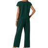 image:imageGRECERELLE 2026 Womens Spring amp Summer Casual 2 Piece Set  VNeck Top amp WrinkleFree Pants With PocketsDark Green