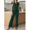 image:imageGRECERELLE 2026 Womens Spring amp Summer Casual 2 Piece Set  VNeck Top amp WrinkleFree Pants With PocketsDark Green