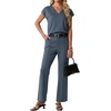 image:imageGRECERELLE 2026 Womens Spring amp Summer Casual 2 Piece Set  VNeck Top amp WrinkleFree Pants With PocketsDenim Blue