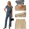 image:imageGRECERELLE 2026 Womens Spring amp Summer Casual 2 Piece Set  VNeck Top amp WrinkleFree Pants With PocketsDenim Blue