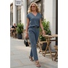 image:imageGRECERELLE 2026 Womens Spring amp Summer Casual 2 Piece Set  VNeck Top amp WrinkleFree Pants With PocketsDenim Blue