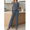 image:imageGRECERELLE 2026 Womens Spring amp Summer Casual 2 Piece Set  VNeck Top amp WrinkleFree Pants With PocketsDenim Blue