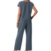 image:imageGRECERELLE 2026 Womens Spring amp Summer Casual 2 Piece Set  VNeck Top amp WrinkleFree Pants With PocketsDenim Blue