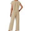 image:imageGRECERELLE 2026 Womens Spring amp Summer Casual 2 Piece Set  VNeck Top amp WrinkleFree Pants With PocketsKhaki