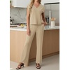 image:imageGRECERELLE 2026 Womens Spring amp Summer Casual 2 Piece Set  VNeck Top amp WrinkleFree Pants With PocketsKhaki