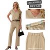 image:imageGRECERELLE 2026 Womens Spring amp Summer Casual 2 Piece Set  VNeck Top amp WrinkleFree Pants With PocketsKhaki