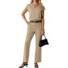 image:imageGRECERELLE 2026 Womens Spring amp Summer Casual 2 Piece Set  VNeck Top amp WrinkleFree Pants With PocketsKhaki