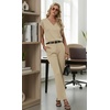 image:imageGRECERELLE 2026 Womens Spring amp Summer Casual 2 Piece Set  VNeck Top amp WrinkleFree Pants With PocketsKhaki