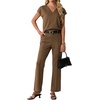 image:imageGRECERELLE 2026 Womens Spring amp Summer Casual 2 Piece Set  VNeck Top amp WrinkleFree Pants With PocketsLight Coffee