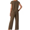 image:imageGRECERELLE 2026 Womens Spring amp Summer Casual 2 Piece Set  VNeck Top amp WrinkleFree Pants With PocketsLight Coffee