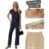 image:imageGRECERELLE 2026 Womens Spring amp Summer Casual 2 Piece Set  VNeck Top amp WrinkleFree Pants With PocketsNavy Blue