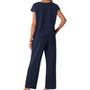 image:imageGRECERELLE 2026 Womens Spring amp Summer Casual 2 Piece Set  VNeck Top amp WrinkleFree Pants With PocketsNavy Blue