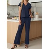 image:imageGRECERELLE 2026 Womens Spring amp Summer Casual 2 Piece Set  VNeck Top amp WrinkleFree Pants With PocketsNavy Blue