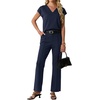 image:imageGRECERELLE 2026 Womens Spring amp Summer Casual 2 Piece Set  VNeck Top amp WrinkleFree Pants With PocketsNavy Blue