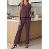 image:imageGRECERELLE 2026 Womens Spring amp Summer Casual 2 Piece Set  VNeck Top amp WrinkleFree Pants With PocketsRosewood