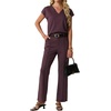 image:imageGRECERELLE 2026 Womens Spring amp Summer Casual 2 Piece Set  VNeck Top amp WrinkleFree Pants With PocketsRosewood