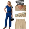 image:imageGRECERELLE 2026 Womens Spring amp Summer Casual 2 Piece Set  VNeck Top amp WrinkleFree Pants With PocketsRoyal Blue