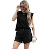 image:imageGRECERELLE 2026 Womens Summer 2 Piece Outfits Round Neck Cap Sleeve Top with Pocket Short SetsBlack