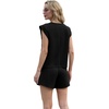 image:imageGRECERELLE 2026 Womens Summer 2 Piece Outfits Round Neck Cap Sleeve Top with Pocket Short SetsBlack