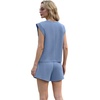 image:imageGRECERELLE 2026 Womens Summer 2 Piece Outfits Round Neck Cap Sleeve Top with Pocket Short SetsDenim Blue