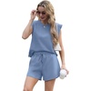 image:imageGRECERELLE 2026 Womens Summer 2 Piece Outfits Round Neck Cap Sleeve Top with Pocket Short SetsDenim Blue