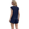 image:imageGRECERELLE 2026 Womens Summer 2 Piece Outfits Round Neck Cap Sleeve Top with Pocket Short SetsNavy Blue