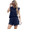 image:imageGRECERELLE 2026 Womens Summer 2 Piece Outfits Round Neck Cap Sleeve Top with Pocket Short SetsNavy Blue