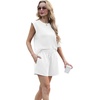 image:imageGRECERELLE 2026 Womens Summer 2 Piece Outfits Round Neck Cap Sleeve Top with Pocket Short SetsWhite