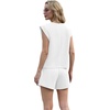 image:imageGRECERELLE 2026 Womens Summer 2 Piece Outfits Round Neck Cap Sleeve Top with Pocket Short SetsWhite