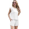 image:imageGRECERELLE 2026 Womens Summer 2 Piece Outfits Round Neck Cap Sleeve Top with Pocket Short SetsWhite