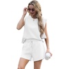 image:imageGRECERELLE 2026 Womens Summer 2 Piece Outfits Round Neck Cap Sleeve Top with Pocket Short SetsWhite