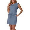 image:imageGRECERELLE 2026 Womens Summer 2 Piece Skort Set Cap Sleeve Round Neck Top amp Tennis Skirt with Pockets for Athletic amp CasualDenim Blue