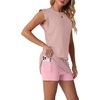image:imageGRECERELLE 2026 Womens Summer 2 Piece Skort Set Cap Sleeve Round Neck Top amp Tennis Skirt with Pockets for Athletic amp CasualRose Pink