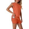 image:imageGRECERELLE 2026 Womens Summer 2 Piece Skort Set Cap Sleeve Round Neck Top amp Tennis Skirt with Pockets for Athletic amp CasualTan