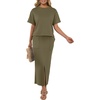 image:imageGRECERELLE 2026 Womens Summer WrinkleFree 2 Piece Skirt Sets with PocketsArmy Green
