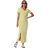 image:imageGRECERELLE 2026 Womens Summer WrinkleFree 2 Piece Skirt Sets with PocketsButter Yellow