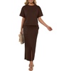 image:imageGRECERELLE 2026 Womens Summer WrinkleFree 2 Piece Skirt Sets with PocketsDark Coffee