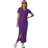 image:imageGRECERELLE 2026 Womens Summer WrinkleFree 2 Piece Skirt Sets with PocketsDark Purple