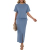 image:imageGRECERELLE 2026 Womens Summer WrinkleFree 2 Piece Skirt Sets with PocketsDenim Blue