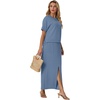 image:imageGRECERELLE 2026 Womens Summer WrinkleFree 2 Piece Skirt Sets with PocketsDenim Blue