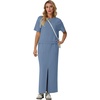 image:imageGRECERELLE 2026 Womens Summer WrinkleFree 2 Piece Skirt Sets with PocketsDenim Blue