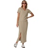 image:imageGRECERELLE 2026 Womens Summer WrinkleFree 2 Piece Skirt Sets with PocketsKhaki