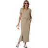 image:imageGRECERELLE 2026 Womens Summer WrinkleFree 2 Piece Skirt Sets with PocketsKhaki